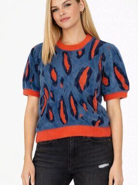 Saint Geraldine Red/Blue Animal Print Sweater Size Large style BWS20-208FLSD/LD